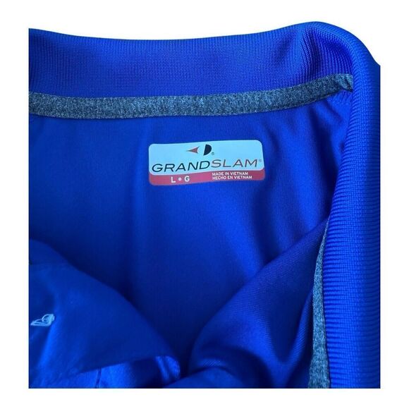 GRAND SLAM PERFORMANCE Polo Men's sz L Blue Short Slve 3 Button Collar Hem Slit - Picture 3 of 7